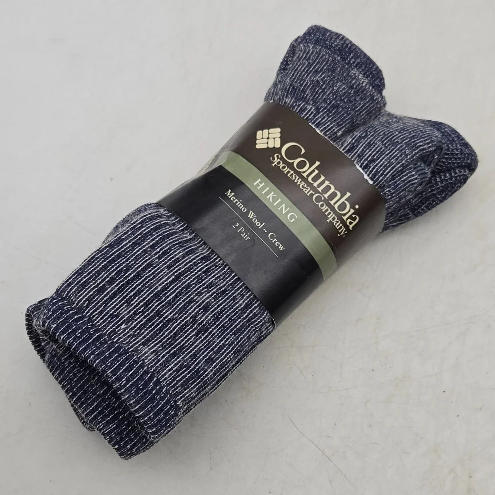 Columbia Falmouth II Merino Wool Hiking Socks 2 Pair Blue Mens 5-8 Women 5.5-8.5